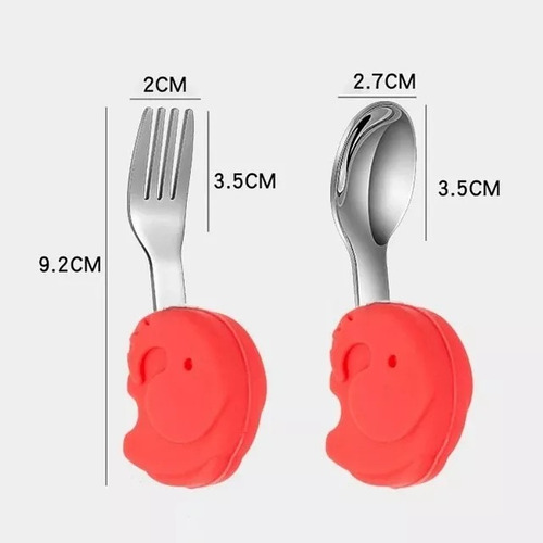 Set De Cubiertos Acero Cuchara-tenedor Mango Silicona Niños