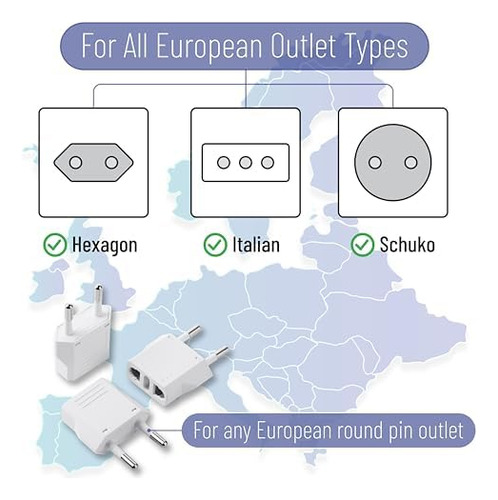 Adaptador De Enchufe De Viaje Bates European Us To Eu, Paque