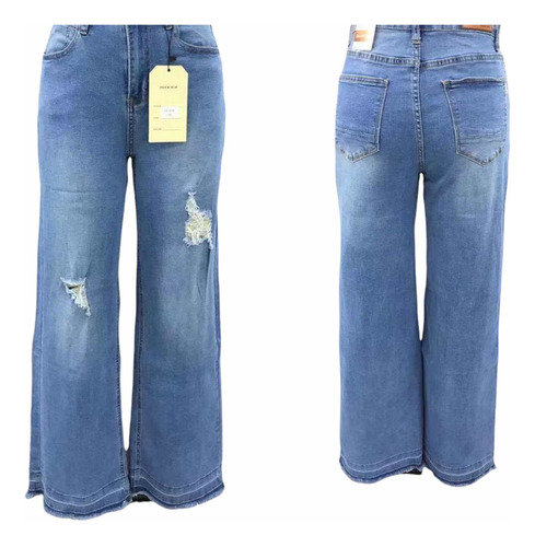 Jeans Wide Leg Elasticado Push Up Pata Ancha Destroyed Jeans Wide Leg Elasticado Push Up Pata Ancha Destroyed