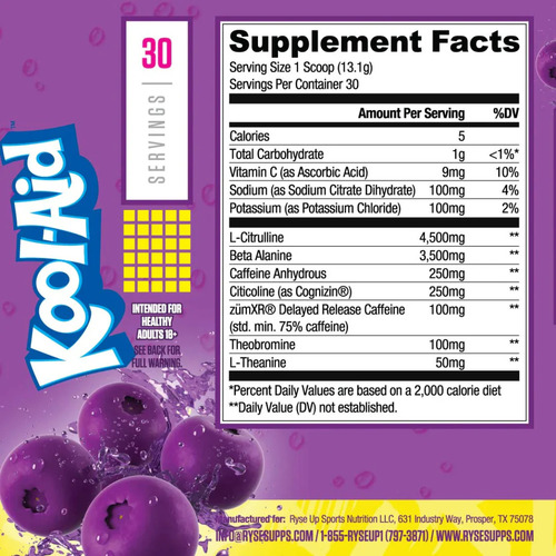 Ryse Kool Aid Loaded Pre Entreno 30 Serv Sabor Grape Uva