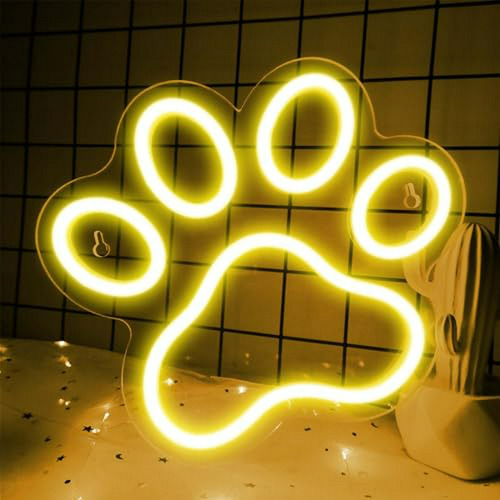 Letrero Led De Huella De Perro Neon - Decoración Pared Usb N