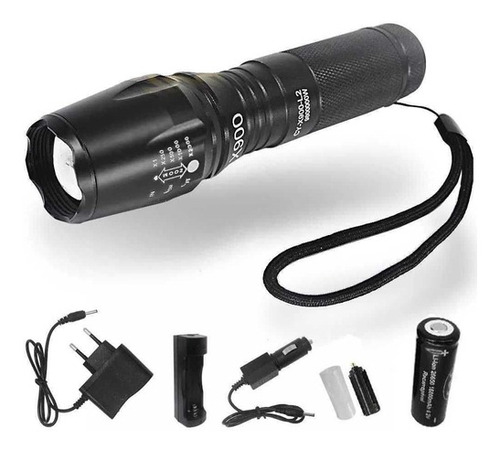 Lanterna X900 T6 Tatica Led Com Zoom Bateria Recarregável Cor da lanterna Preta Cor da luz Branca