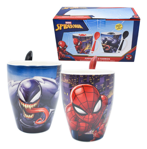 Juego 2 Tazas Para Cafe 340 Ml Spiderman Y Venom Cerámica