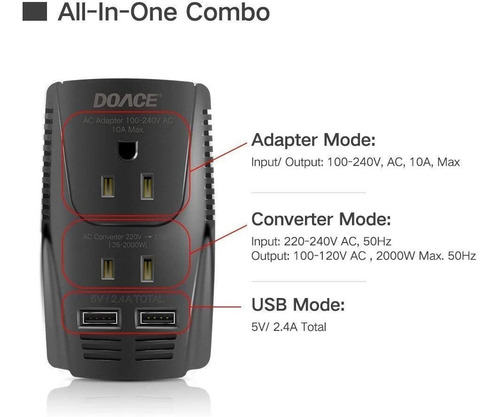 Convertidor De Voltaje Doace C11 2000w De 220v A 110v + Usb