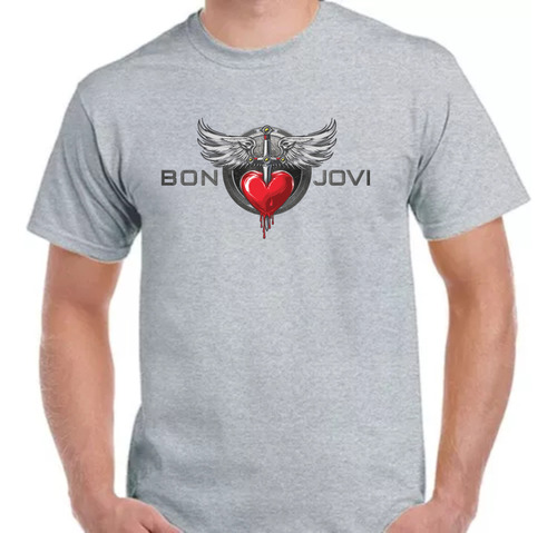 Remera Gris Sublimada Personalizada Bon Jovi