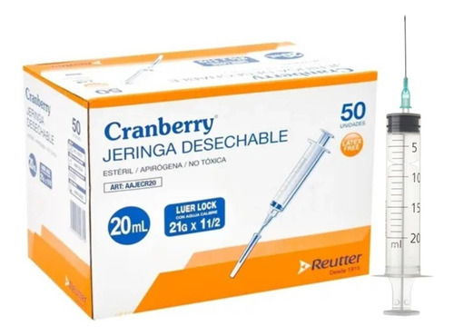 Jeringa Desechable 20ml Cranberry 50 Unid Luer Lock