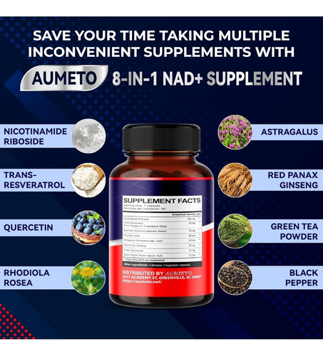Nad+ & Resveratrol Nicotinamide Riboside 90 Capsulas Aumeto