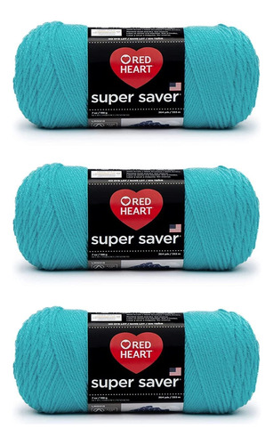 Hilo Red Heart Super Saver Turqua, Paquete De 3 Unidades De