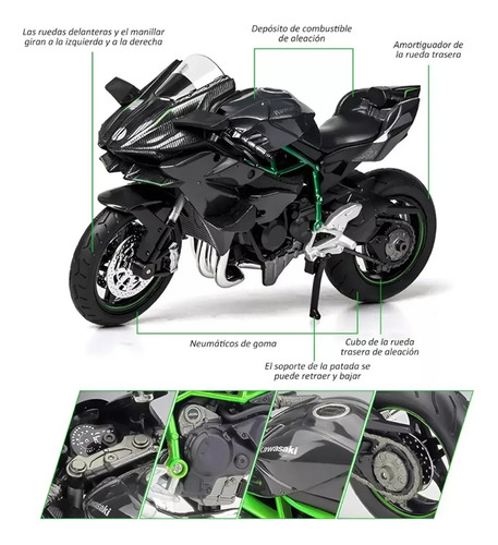 Kawaski H2r Miniatura Meeyoga Moto Metal Con Luz Y Sonido Base 1:12