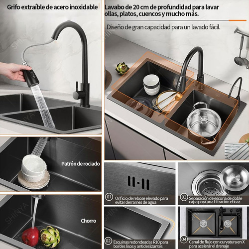 Lavaplatos Empotrado 78x43 Doble Con Llave Acero Inoxidable