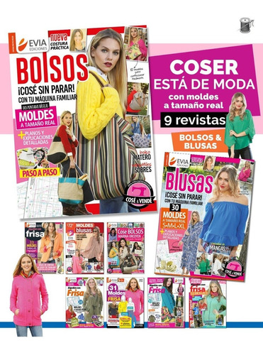 Costura Práctica Bolsos/ Blusas/ Frisa + Moldes 9 Revistas 