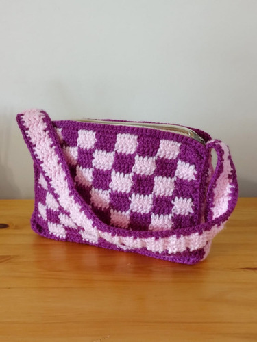 Cartera Tejida A Mano A Crochet Violeta Y Rosa 