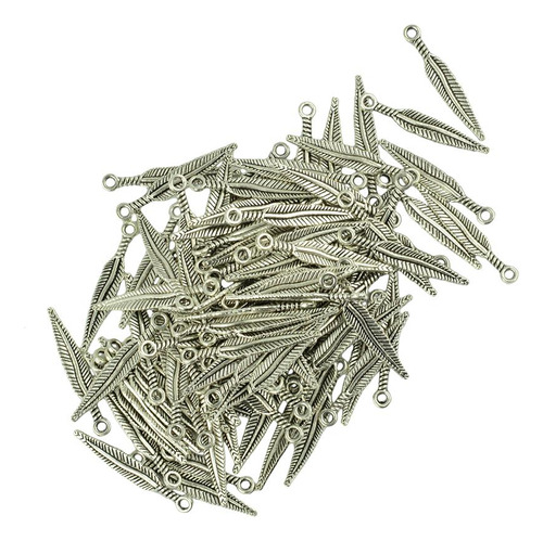 120pcs Colgantes De De Conector De De De Plumas De Plata