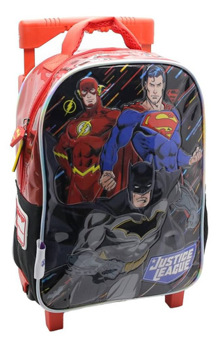 Mochila Escolar Dc Liga De La Justicia Hero Fight Con Carro Color Negro Diseño De La Tela Liso