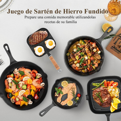 Novry® 10PZS Sartén De Hierro Fundido Antiadherente Set De Sartenes Con Sartén Para Freír Antiadherente 3 Espacios En 1 Multifunción