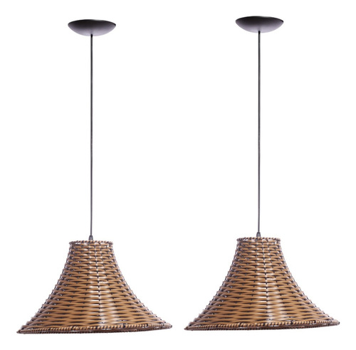 2 Pendentes Junco Chapéu Chinês Luminária Lustre Fio 2m