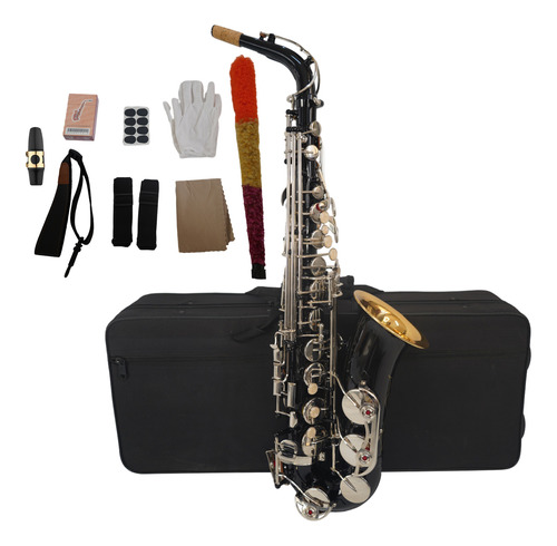 Saxofón Alto Negro, Cuerpo De Latón, Teclas De Carcasa Blanc