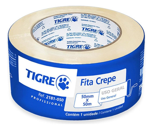 Tigre Fita Crepe 48mmx50m Tigre Branco Lisa