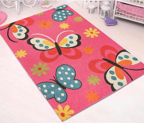 Alfombra Infantil Mariposas Rosa 100x150cm Suave Kreatex