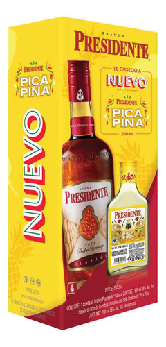 Brandy Presidente Clásico 900ml + Pacha Pesidente Pica Piña 200ml