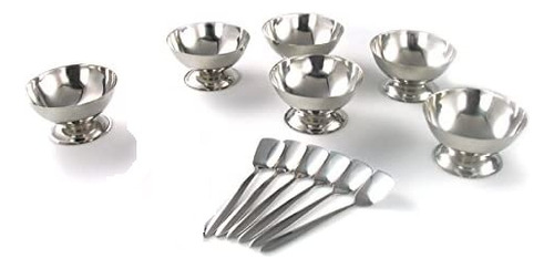 Set X 6 Copas Helado Acero Inox + Cuchara