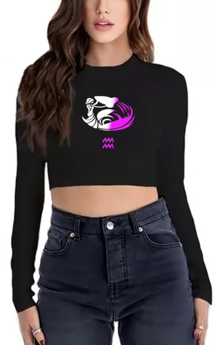 Blusa Croptop Fotocromatico Acuario Zodiaco Esoterico Astros