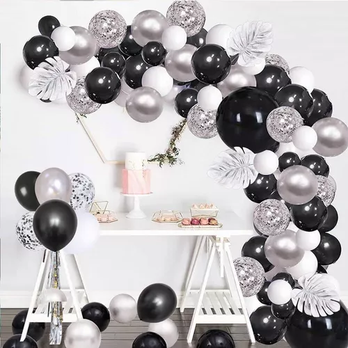 110 piezas globos dorados globos negros fiesta juegos de globos de plata  decoraciones de cumpleaños de boda