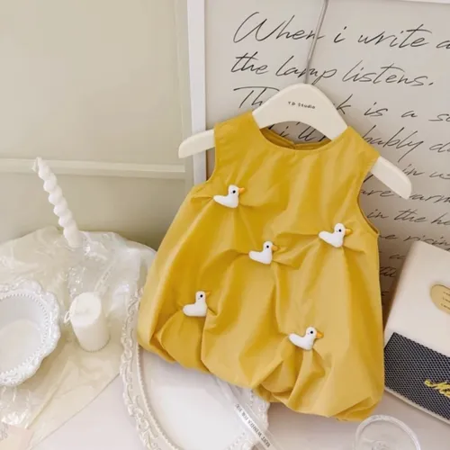 Vestido De Algodón Para Niñas Con Lindo Patito De Verano 202