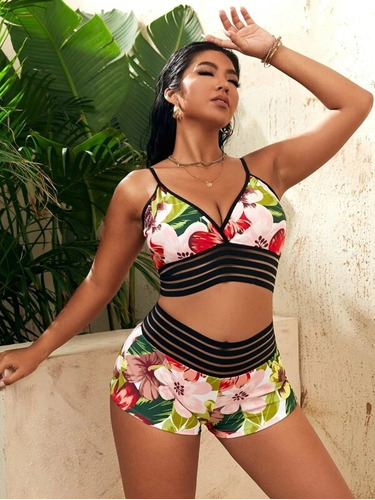 Traje De Baño Tropical De Short Top, Tallas Extras 4xl