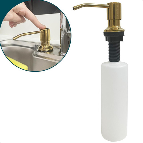 Dispenser Dourado Porta Detergente Embutido 350ml Inox Gold