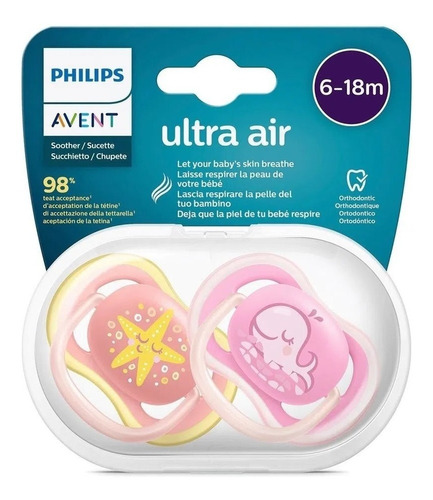 Chupetes Avent Silicona Ultra Air 6 - 18 Meses Scf 085/04