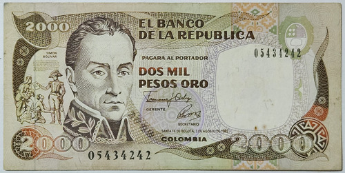 Billete 2000 Pesos 03/ago/1992 Colombia Xf
