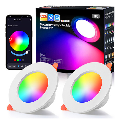 Goodea Lamparas Luz De Techo Foco Led Inteligente Bluetooth Rgb 2pc Estructura Blanco Frío lampara rgb,inteligente, lamparas de techo, iluminacion, lamparas para interiores, led rgb,faroles para ext