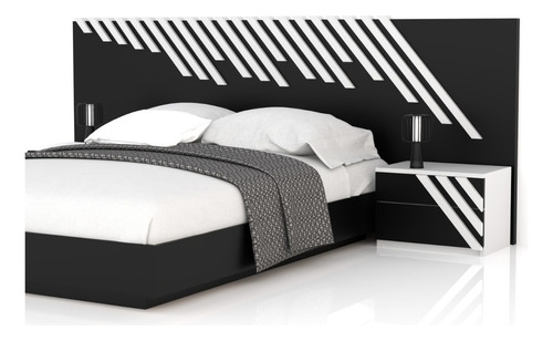 Respaldo De Sommier 2 Plazas Diseño Moderno Dormitorio Color Negro