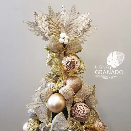 Árvore Natal Decorada Rosegold E Dourada Vai Montada 77cm