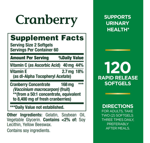 Suplemento Nature's Bounty Cranberry Fruit 4200 Mg Com Vit C