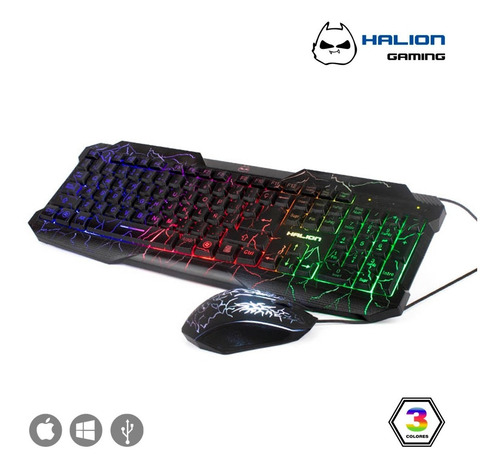 Kit Teclado Y Mouse Gamer Halion Ha-506c Kraken Iluminado
