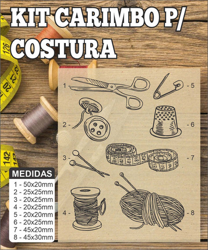 Kit 8 Carimbos Costura Tag Completo + Almofada