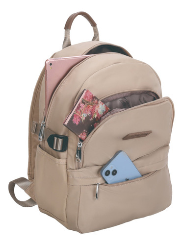 Bolsa Mochila Frésia Nylon Santino Bege Sab411u06