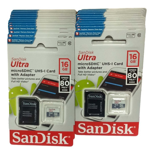Memoria 16gb 16 Gb Sandisk Clase 10 Orginal Caja 25 Unidades