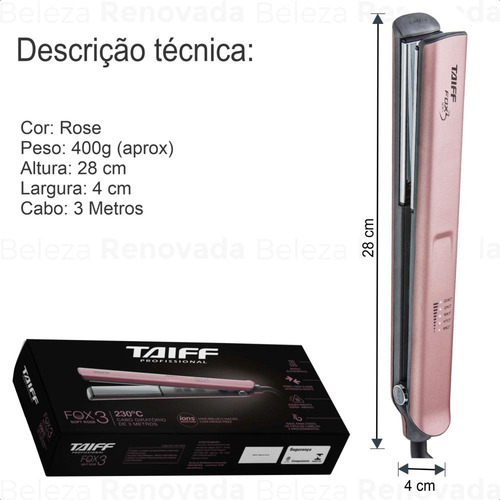Prancha Taiff Fox Ion 3 Rosa Chapinha Com Display Digital