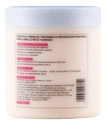 Imagen 3 de 3 de Crema Reparación Obopekal Total 4 Cabello Muy Dañado Reseco