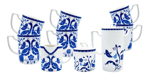 Tetera O Juego De Café Porcelana Tazas Azucarera Cremera 11p