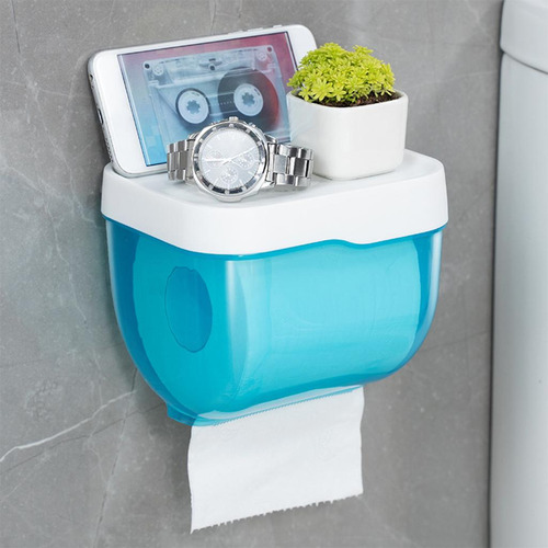 Caja De Pañuelos Autoadhesiva Para El Baño, Soporte Azul S