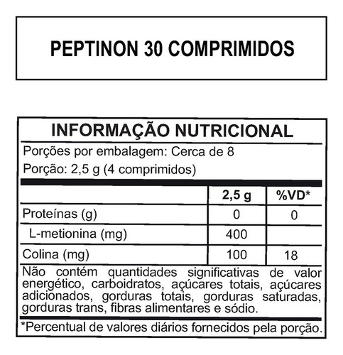 Peptinon = Xantinon 30 Comp Metionina + Colina - Arte Nativa Sem Sabor