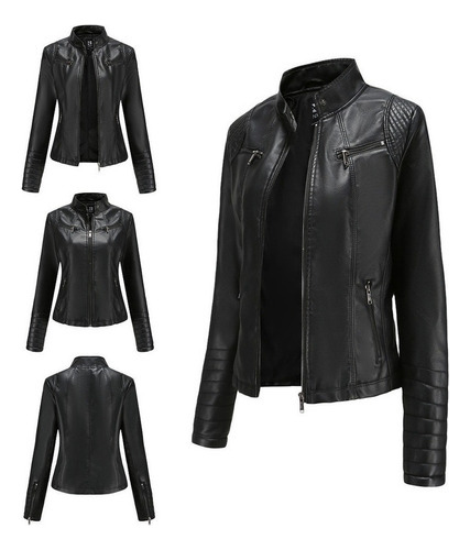 Chaqueta De Cuero Genuino For Mujer Black Glamour Casual