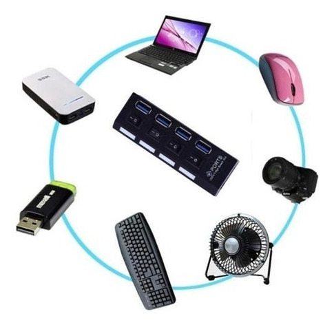 Negro 4 Puertos Usb 3.0 Hub/switches + Adaptador De Ca Cable