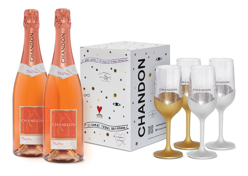 Kit 2un Espumante Chandon Passion Rose 750ml + Box 4 Taças