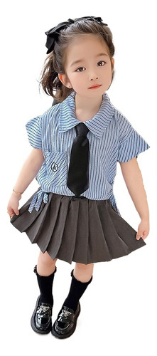 Conjunto De Dos Piezas Camisa Niña Falda Plisada Preppy Jk