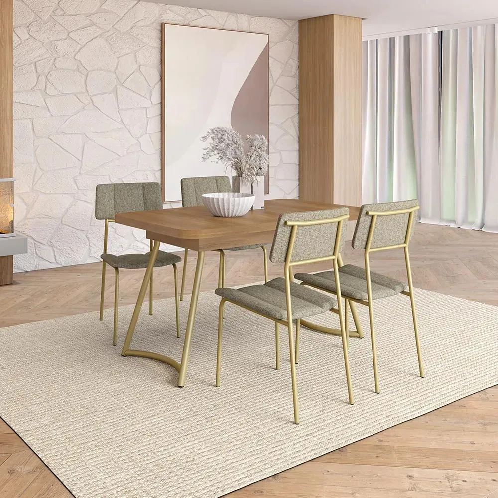 Conjunto Sala De Jantar 4 Cadeiras Flor De Lis Carraro Dou Dourado